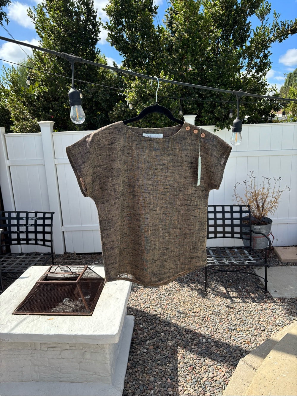 Vintage Rafaella Linen Blend Soft Espresso Brown Blouse with Button detailing.